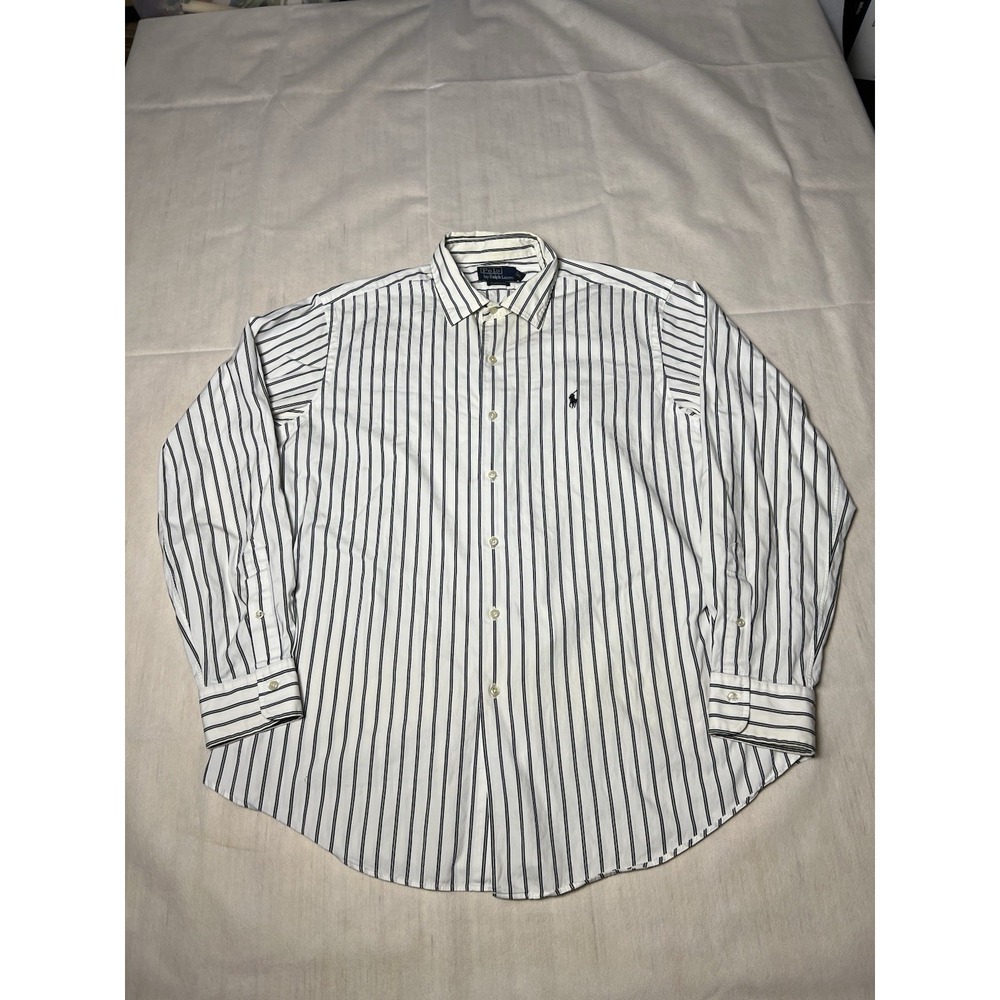 Ralph Lauren Shirt Button Down Mens Size XL Collar Long Sleeve Wht/Blk Pinstripe
